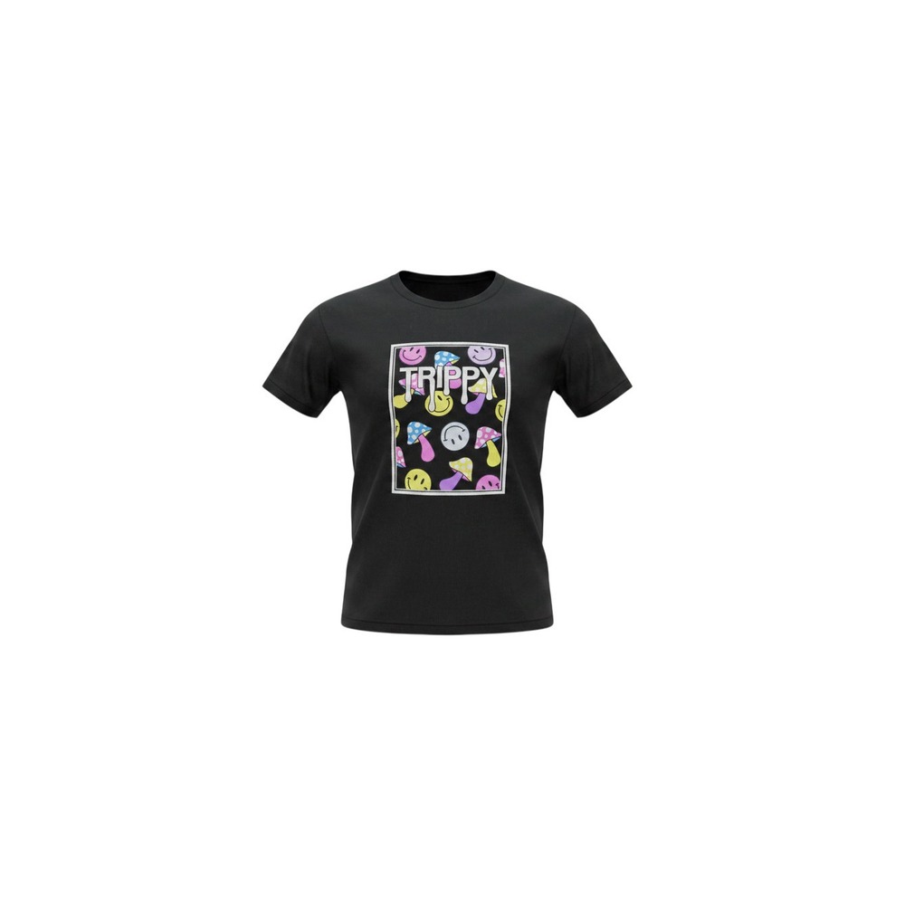 Gildan Trippy Graphic Tee Mens Large Black New Mushroom Smiley Face T-Shirt